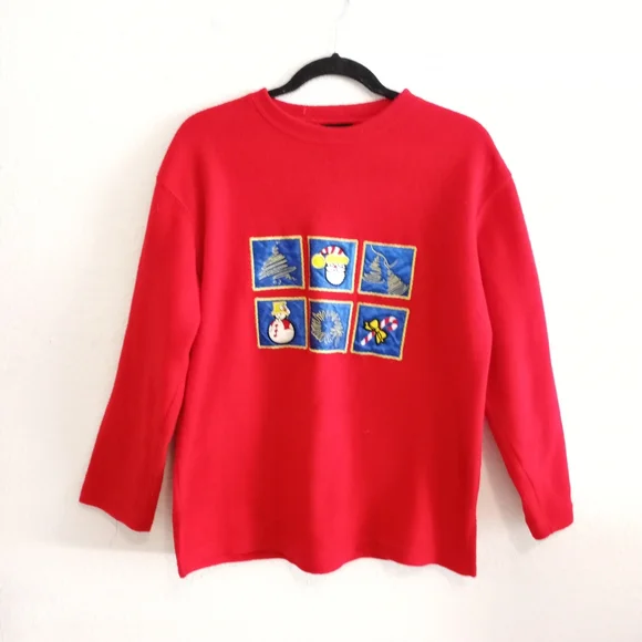 Ugly Christmas Fleece Pullover sweatshirts Sz M Petite - Picture 7 of 7